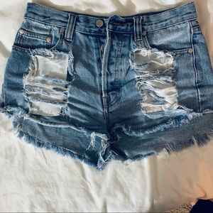 Destroyed High Waisted Denim Shorts
